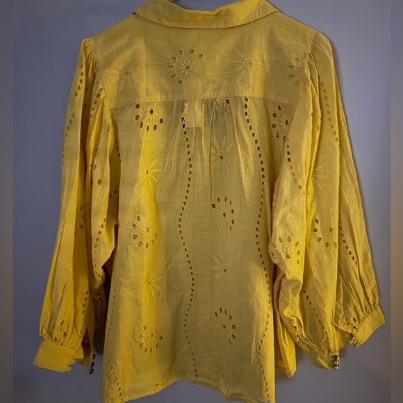 NWT Antropologie  For Ever that Girl yellow embroidered button down shirt XL - Picture 3 of 6